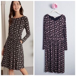 Boden Abigial Floral and Bird Jersey Longsleeve Midi Dress